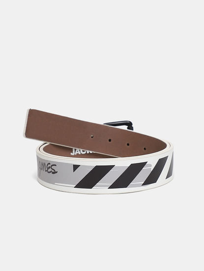 White Printed Leather Belt
